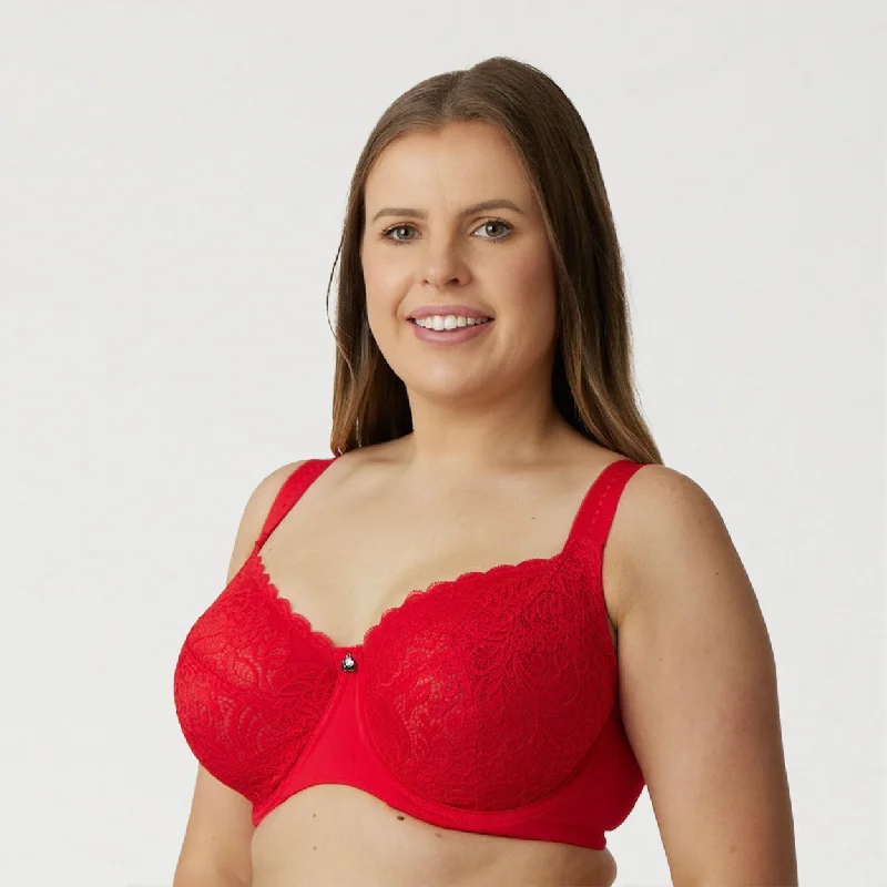 Bra with a plus - size back - closure for a secure fit​ Lily Lace Premium Support Bra - Ruby Red