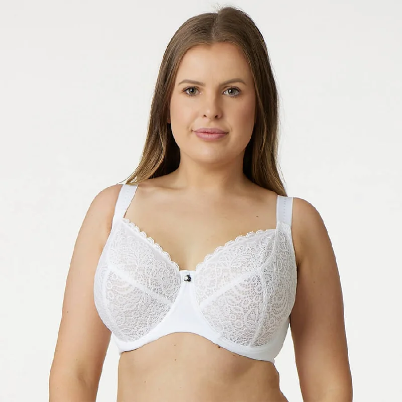Bra with a mesh - lined cup for better breathability Lily Lace Premium Support Bra - White Bra with a mesh - lined cup for better breathability Lily Lace Premium Support Bra - White