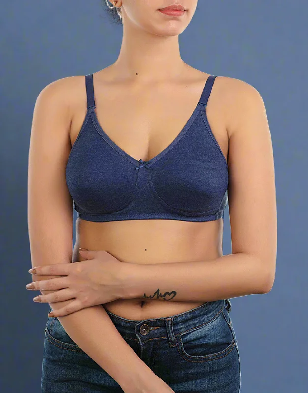 LOSHA COTTON DOUBLE LAYERED MOULDED CUPS WIRE-FREE BRA-BLUE DEPTHS