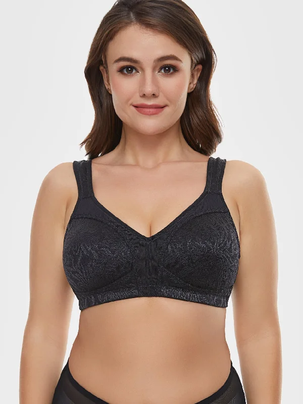 Back - closure bras with traditional hook - and - eye fastenings Full Coverage Minimizer Bra Non Padded Wire-free Black Back - closure bras with traditional hook - and - eye fastenings Full Coverage Minimizer Bra Non Padded Wire-free Black