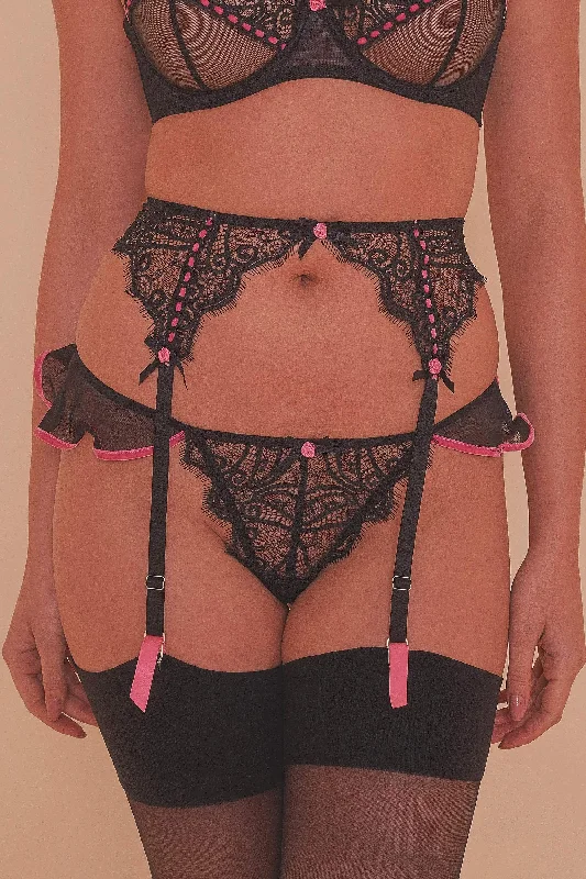 Bra with a memory foam cup for a customized fit​ Monica Ribbon Slot Suspender Belt