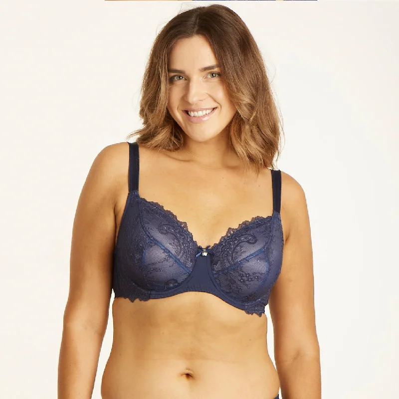 Bra with a contour memory foam cup for a natural look Nightingale Lace Full Cup Bra - Navy Bra with a contour memory foam cup for a natural look Nightingale Lace Full Cup Bra - Navy