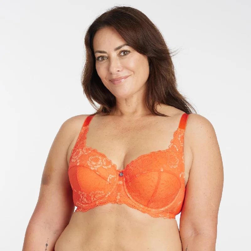 Bra with a mesh - lined cup for better breathability Bella Rosa Lace Padded Full Cup Bra - Salsa Orange Bra with a mesh - lined cup for better breathability Bella Rosa Lace Padded Full Cup Bra - Salsa Orange