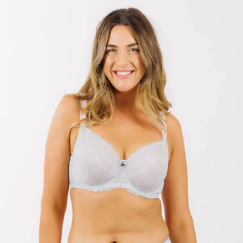Bra with a half - cup design for a sexy and minimalist look Peony Lace Full Cup Bra - Grey Storm Cloud Bra with a half - cup design for a sexy and minimalist look Peony Lace Full Cup Bra - Grey Storm Cloud
