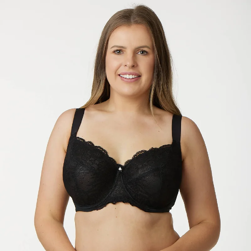 Polyester bras with moisture - wicking properties Peony Lace Premium Support Bra - Black Polyester bras with moisture - wicking properties Peony Lace Premium Support Bra - Black