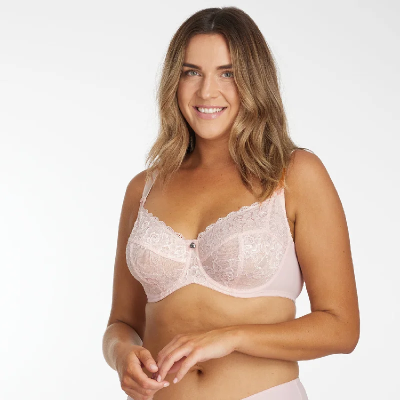 Underwire bras for enhanced support and shaping Dahlia Lace Full Cup Bra - Pink Smoke Underwire bras for enhanced support and shaping Dahlia Lace Full Cup Bra - Pink Smoke