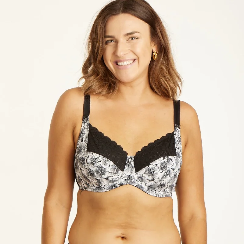 Bra with a plus - size padded strap for reduced shoulder strain Print Full Cup Bra - Graphic Floral Bra with a plus - size padded strap for reduced shoulder strain Print Full Cup Bra - Graphic Floral