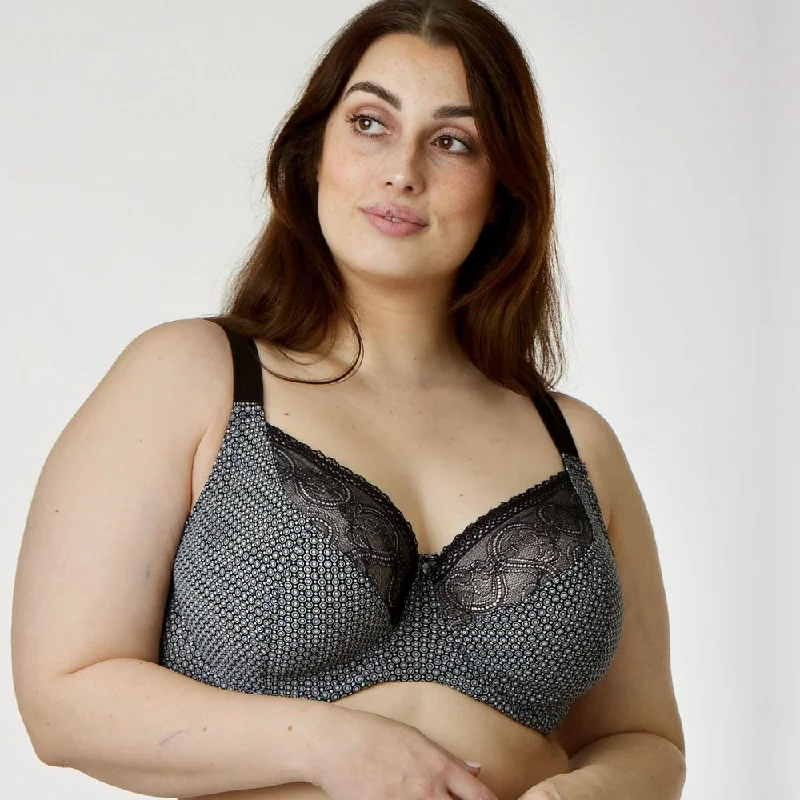 Nylon bras offering durability and stretch Print Premium Support Bra - Black Pebble Nylon bras offering durability and stretch Print Premium Support Bra - Black Pebble