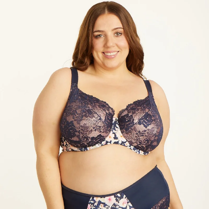 Bra with a push - up insert for extra cleavage on demand Print Premium Support Bra - Navy Fleur Bra with a push - up insert for extra cleavage on demand Print Premium Support Bra - Navy Fleur