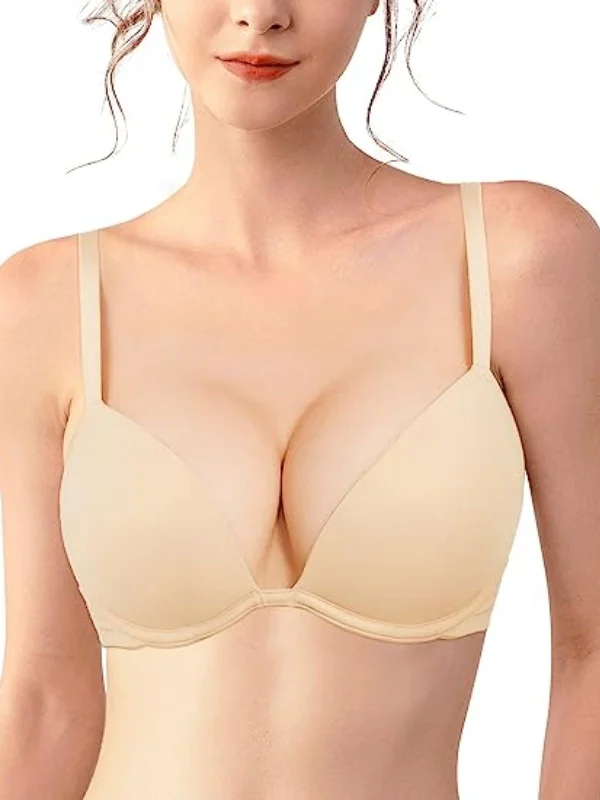Bra with a quick - drying lining for convenience​ Push Up Deep V Plunge Underwire T-Shirt Bra Nude