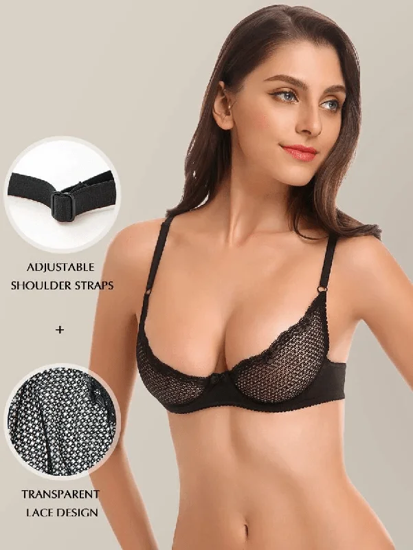 Padded bras to increase cup size and enhance shape Unlined See Through 1/2 Cup Mesh Demi Shelf Underwired Bra Black Padded bras to increase cup size and enhance shape Unlined See Through 1/2 Cup Mesh Demi Shelf Underwired Bra Black