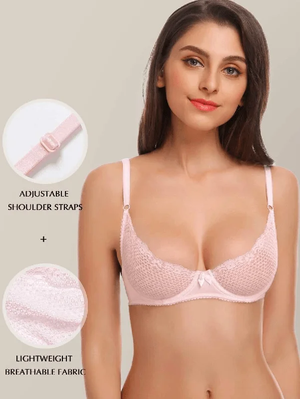 Cotton bras known for breathability and softness Unlined See Through 1/2 Cup Mesh Demi Shelf Underwired Bra Light Pink Cotton bras known for breathability and softness Unlined See Through 1/2 Cup Mesh Demi Shelf Underwired Bra Light Pink
