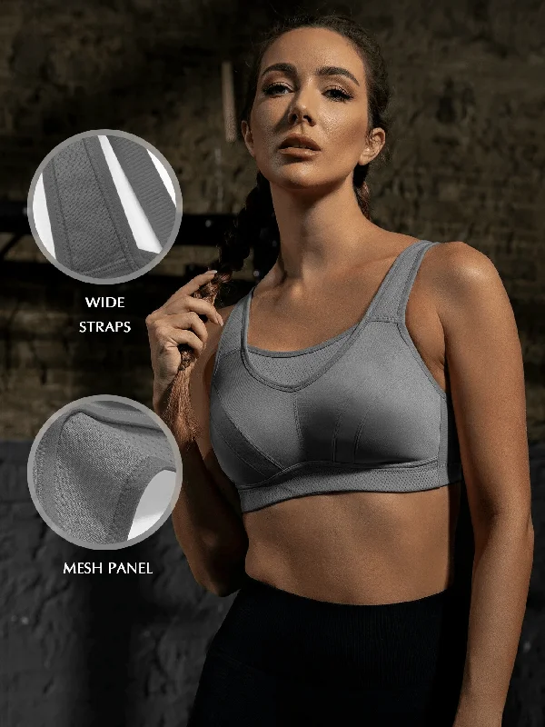 Bra with a single - strap design for a unique and modern style Full Coverage Solid Absorb Wirefree Breathable Sports Bra Grey Bra with a single - strap design for a unique and modern style Full Coverage Solid Absorb Wirefree Breathable Sports Bra Grey