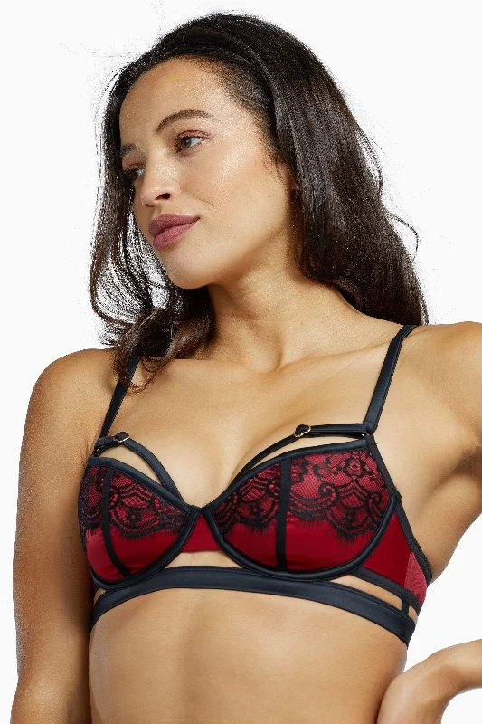 Bra with padded straps to reduce shoulder strain​ Tasmin Ruby Lace Bra