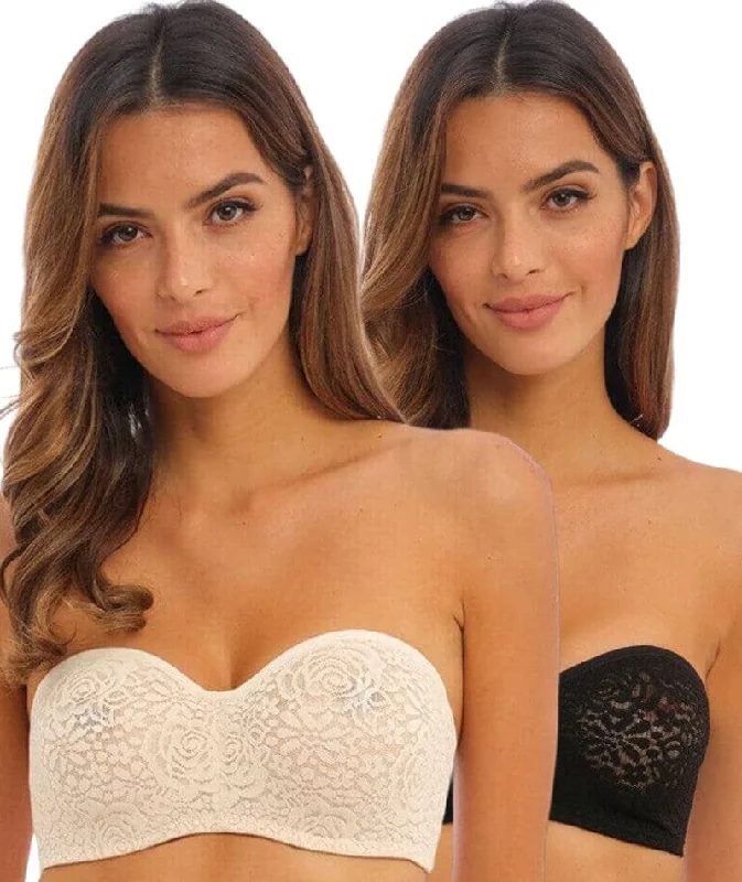 Wacoal Halo Lace Strapless Bra 2 Pack - Nude/Black