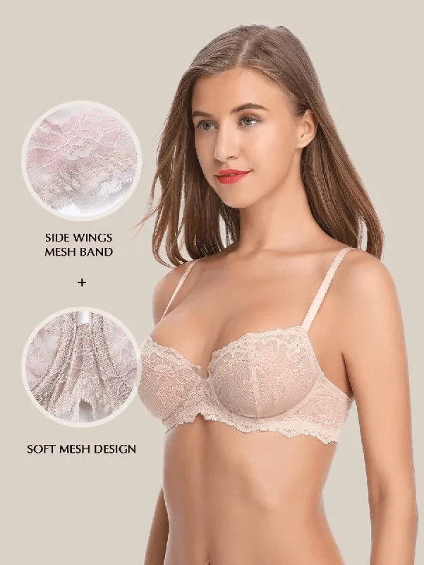 Long - line bras for added support and a slimming effect Eyelash Lace Demi Sexy Sheer Lace Balconette Bra Nude Long - line bras for added support and a slimming effect Eyelash Lace Demi Sexy Sheer Lace Balconette Bra Nude