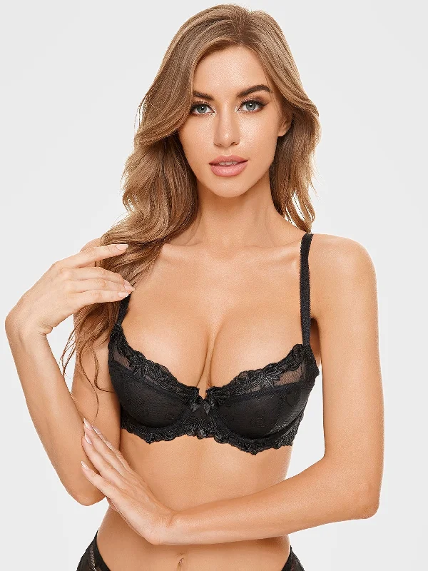 Nylon bras offering durability and stretch See Through Mesh Cups Non-pads Embroidered Underwire Bra Black Nylon bras offering durability and stretch See Through Mesh Cups Non-pads Embroidered Underwire Bra Black