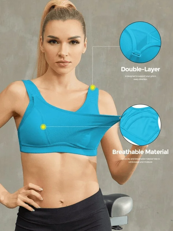 Bra with a seamless memory foam cup for a smooth silhouette High Impact Bounce Adjustable Workout Bra Blue Bra with a seamless memory foam cup for a smooth silhouette High Impact Bounce Adjustable Workout Bra Blue