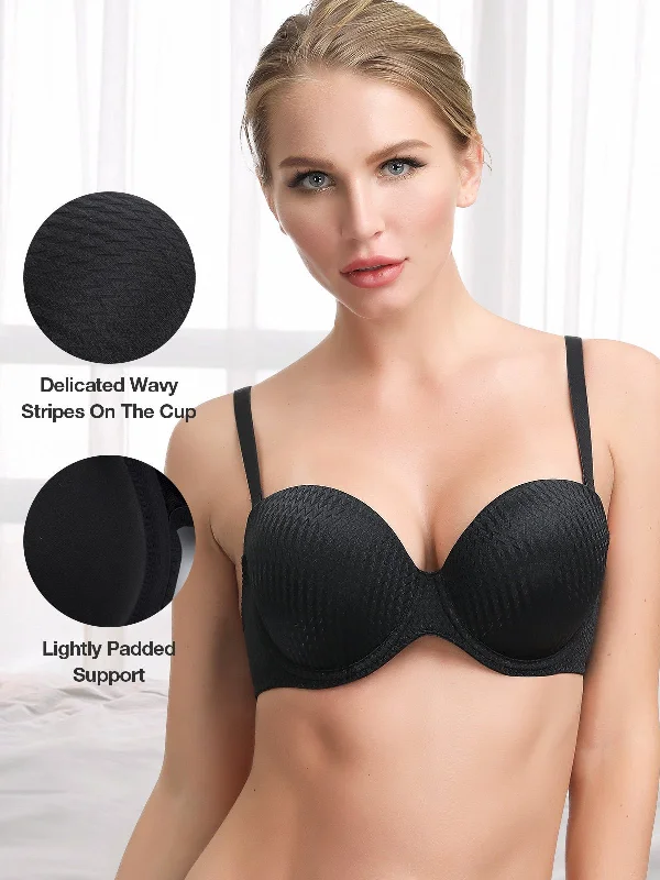 Bra with a plus - size back - closure for a secure fit Mesh Lining Multi-way Light Padded Strapless Bra Black Bra with a plus - size back - closure for a secure fit Mesh Lining Multi-way Light Padded Strapless Bra Black