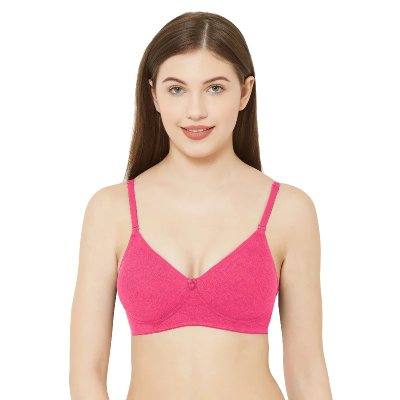 1030-Cotton Plain Bra-Melange Pink