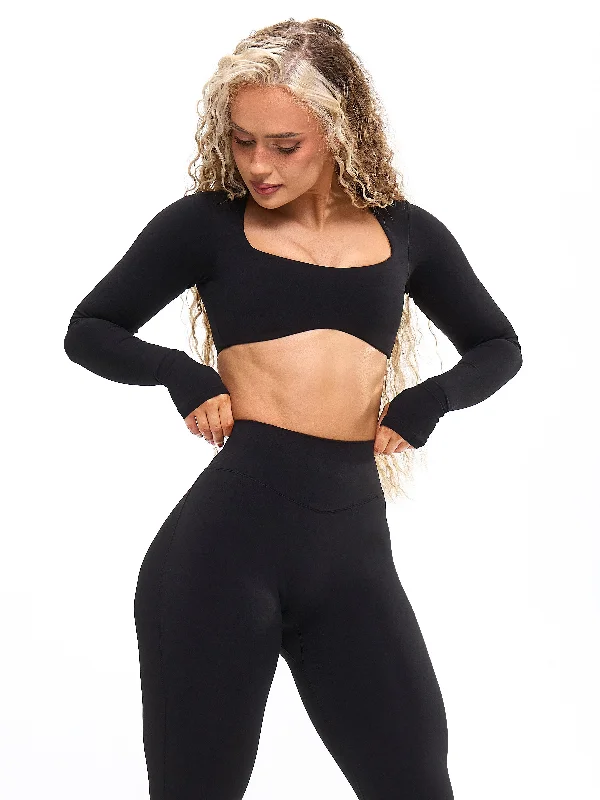 Long Sleeve Curve Crop - Onyx Black