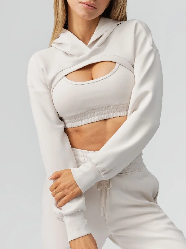 convertible women sport bra for versatilityLuxe Bolero Hoodie - Eggshell